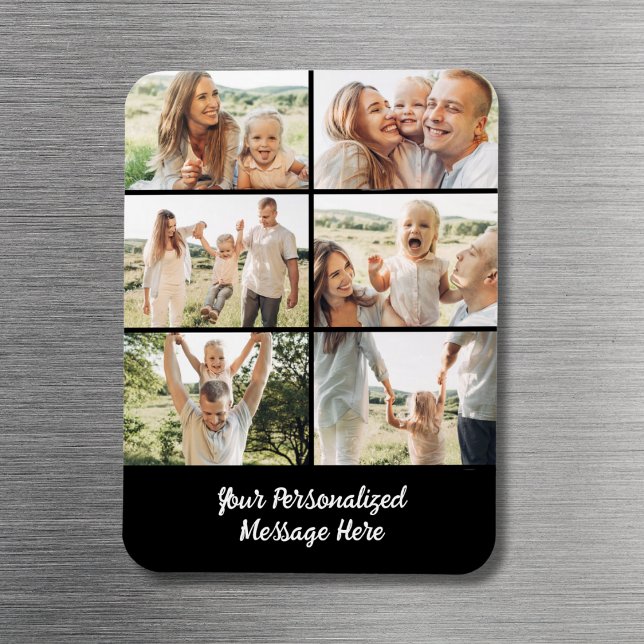 Family Custom Black 6 Photo Collage Text  Magnet (Skapare uppladdad)