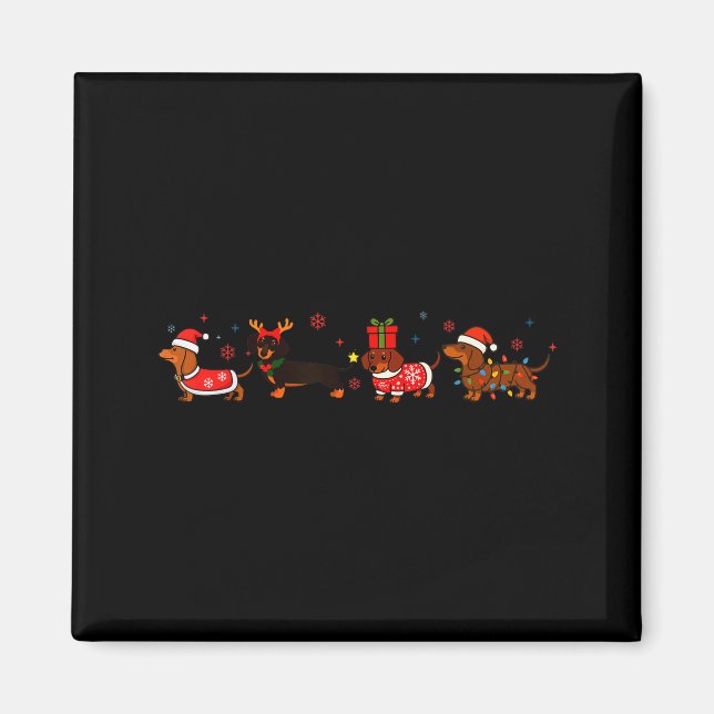 Family Dachshund Santa Sleigh Reindeer Snow Christ Magnet (Framsidan)