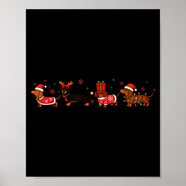 Family Dachshund Santa Sleigh Reindeer Snow Christ Poster (Framsidan)