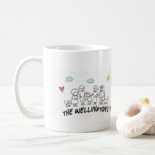 Family Doodle Cute Kids Hand Teckning Kaffemugg