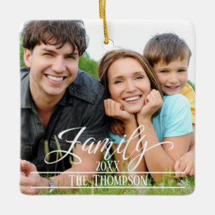 Family Elegant, julfoto Personlig Namn Julgransprydnad Keramik