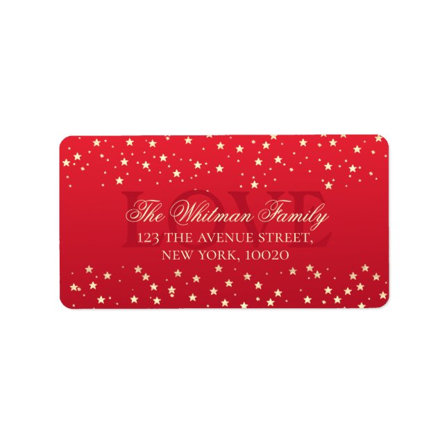 Family Elegant Kärlek Red Stars Returadress Adressetikett (Framsidan)