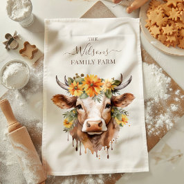 Family Farm Rustic Floral Cow Horns Kökshandduk