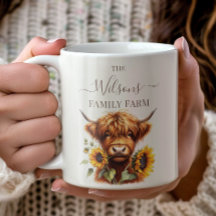 Family Farm Rustic Sunflower Highland Cow