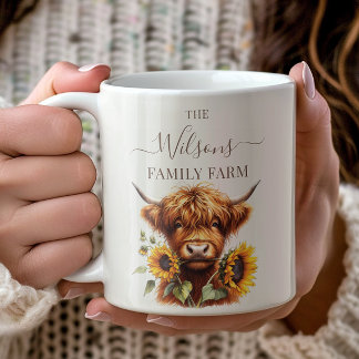 Family Farm Rustic Sunflower Highland Cow Kaffemugg