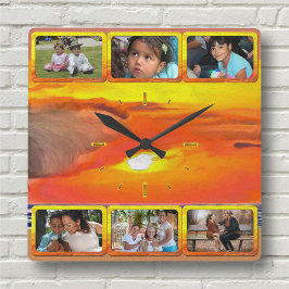 Family, Friends Photo Collage Sunset 2443 Fyrkantig Klocka