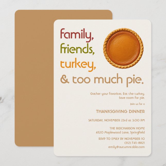 Family, Friends, Turkey, Pie Modern Thanksgiving Inbjudningar (Fram/baksida)