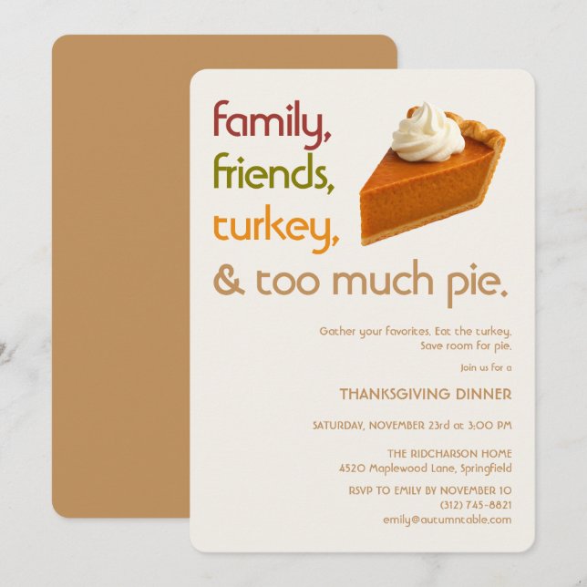 Family, Friends, Turkey, Pie Modern Thanksgiving Inbjudningar (Fram/baksida)