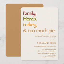 Family, Friends, Turkey, Pie Modern Thanksgiving Inbjudningar