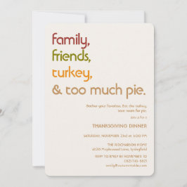 Family, Friends, Turkey, Pie Modern Thanksgiving Inbjudningar
