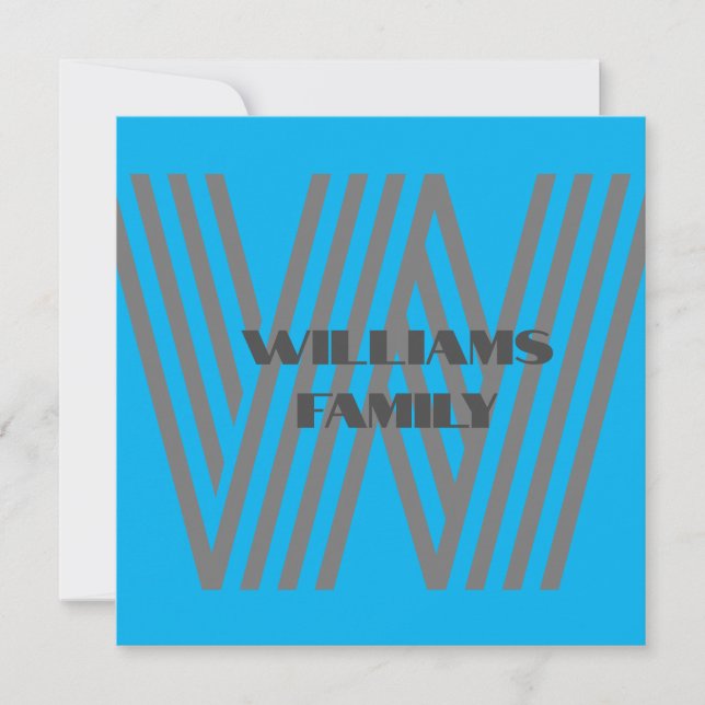 FAMILY GIFT BLUE GRÅTT MONOGRAM-inbjudan Inbjudningar (Framsida)