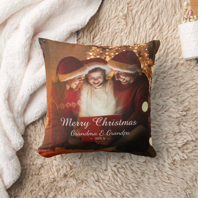Family God jul Photo Grandma Grandpa Kudde (Filt)