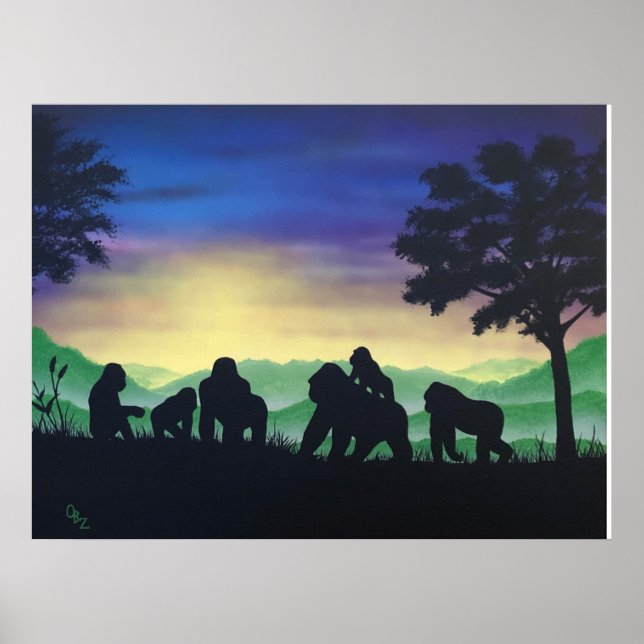 "Family" Gorilla Art-utskrift Poster (Framsidan)