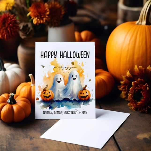 Family Halloween Greeting Card Spöken och Pumpkins Julkort (Skapare uppladdad)