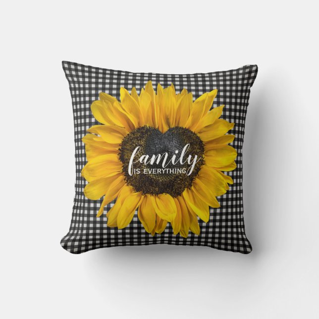 Family Heart Solros på Gingham Kudde (Framsida)