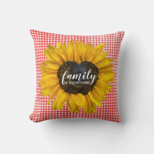 Family Heart Solros på Gingham Kudde