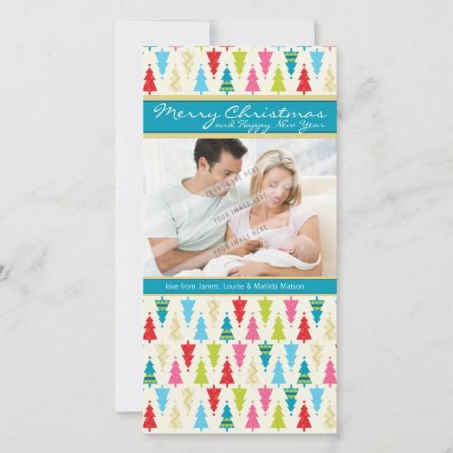 FAMILY HELGDAG PHOTOCARD: patternedxmastree 1P Julkort (Framsida)