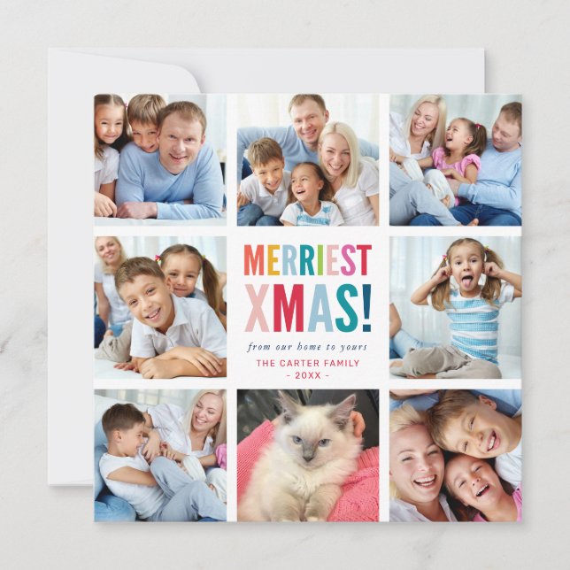 FAMILY HOLIDAY multi 8 photo fun modern squares Julkort (Framsida)