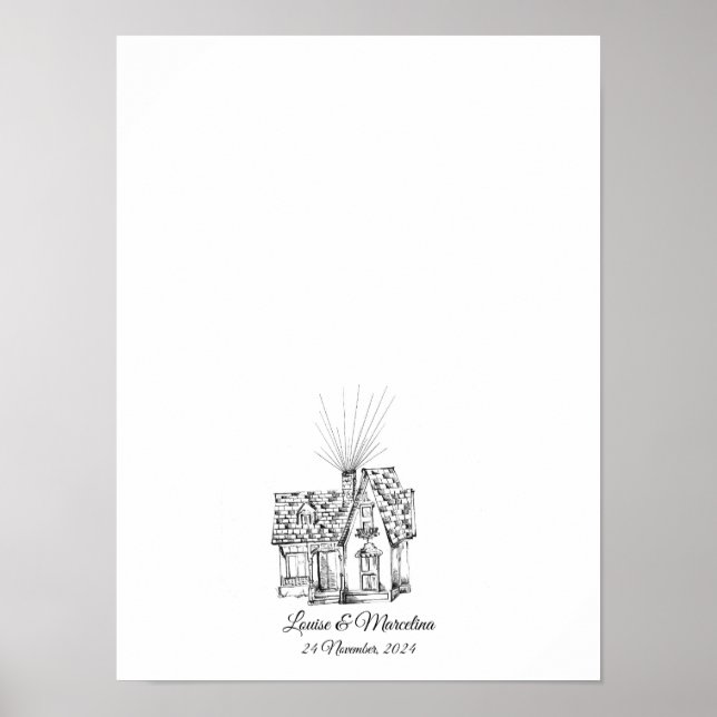Family Home Fingerprint Bröllop Guest Bok Poster (Framsidan)