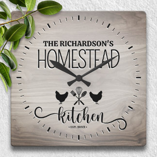 Family Homestead Personlig Rustic Wood Fyrkantig Klocka