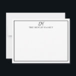 Family Initial Black Border Monogram Stationery Anteckningskort<br><div class="desc">This design features a thin double border with space for a family initial and family name. Click the customize button if you would like to adjust the design elements and/or further modify the text! Variations of this design, additional colors, as well as coordinating products are available in our shop, zazzle.com/store/doodlelulu....</div>