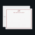 Family Initial Dark Red Border Monogram Stationery Anteckningskort<br><div class="desc">This design features a thin double border with space for a family initial and family name. Click the customize button if you would like to adjust the design elements and/or further modify the text! Variations of this design, additional colors, as well as coordinating products are available in our shop, zazzle.com/store/doodlelulu....</div>