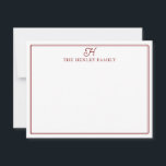 Family Initial Dark Red Border Monogram Stationery Anteckningskort<br><div class="desc">This design features a thin double border with space for a family initial and family name. Click the customize button if you would like to adjust the design elements and/or further modify the text! Variations of this design, additional colors, as well as coordinating products are available in our shop, zazzle.com/store/doodlelulu....</div>