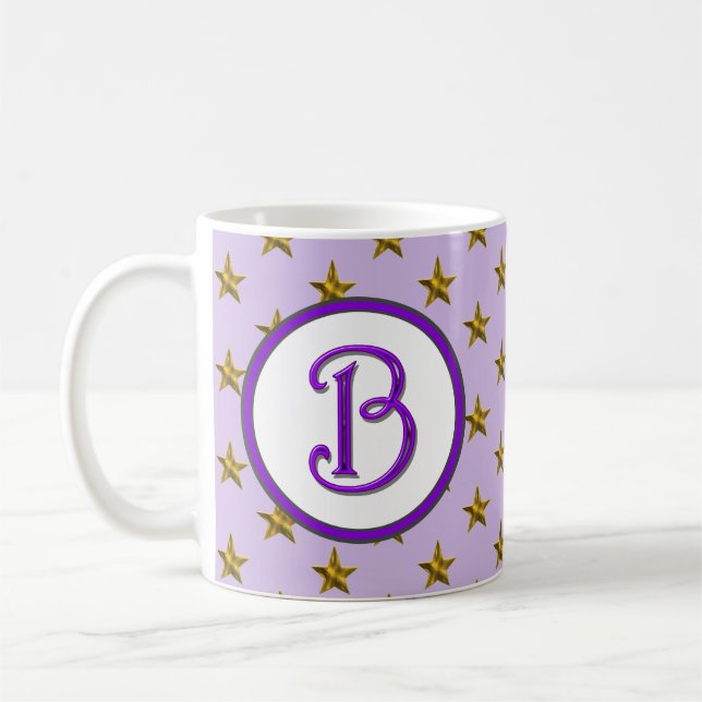 Family Initial Lila Celestial Star Monogram Kaffemugg (Vänster)