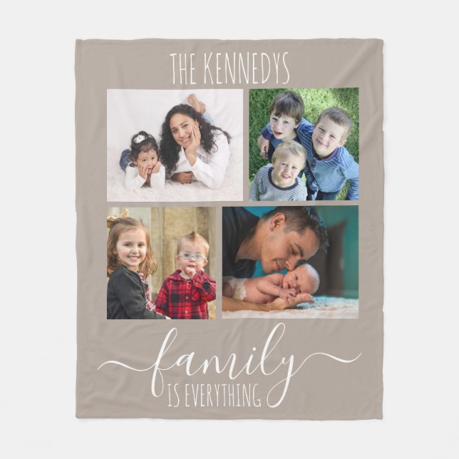 Family Is Everything Quote 4 Photo Collage Taupe Fleecefilt (Framsidan)