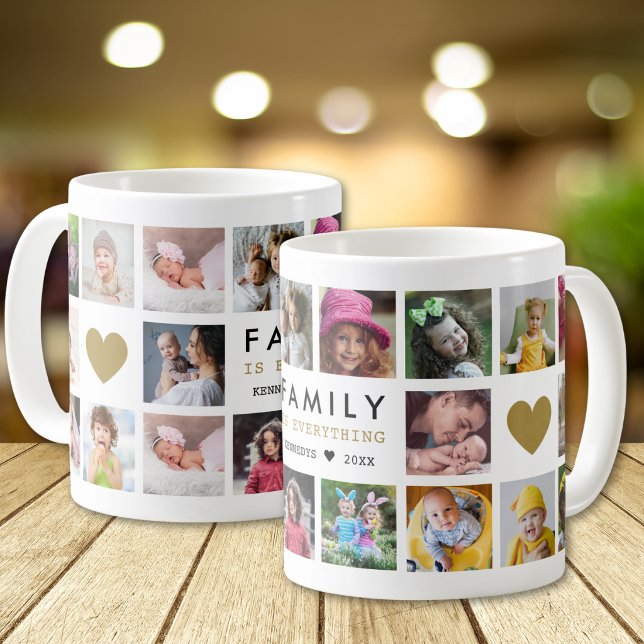  Family Is Everything Quote Name 20 Photo Collage Kaffemugg (Skapare uppladdad)