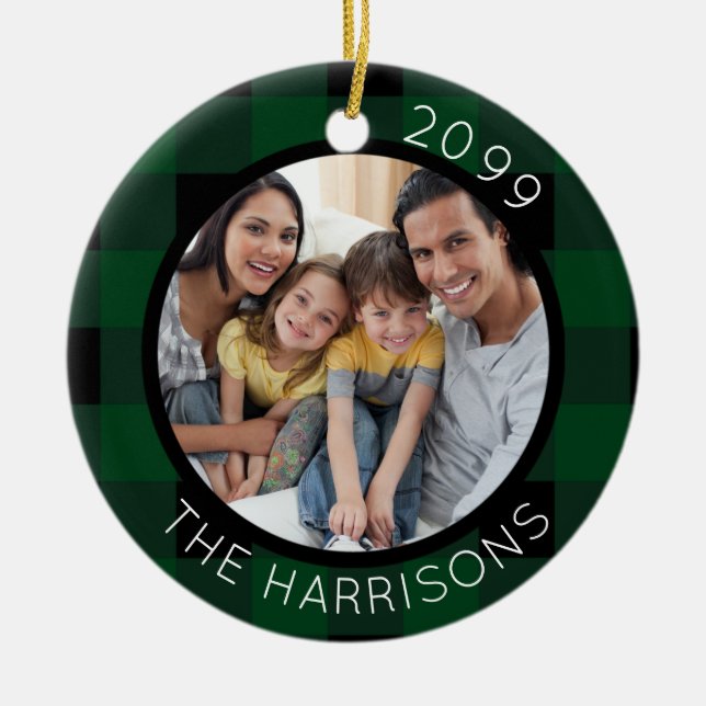 FAMILY IS KÄRLEK (på baksidan) 2-foto-Grönt/Svart  Julgransprydnad Keramik (Framsidan)