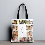 Family Kärlek 10 Photo Collage Tygkasse<br><div class="desc">En fotokollage till väskan för att fira din familj,  vänner,  husdjur osv. Anpassa med tio foton. "KÄRLEK" skrivs ned mitten i elegant typografi.</div>