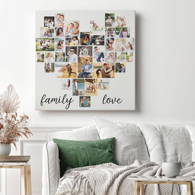 Family Kärlek Hjärtformade 36 Photo Collage Canvas (Skapare uppladdad)