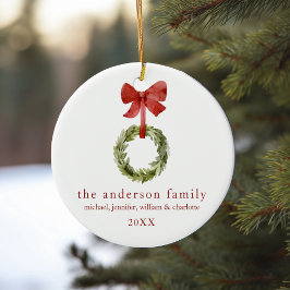 Family Keepsakjuljul Greenery Red Bow Julgransprydnad Keramik