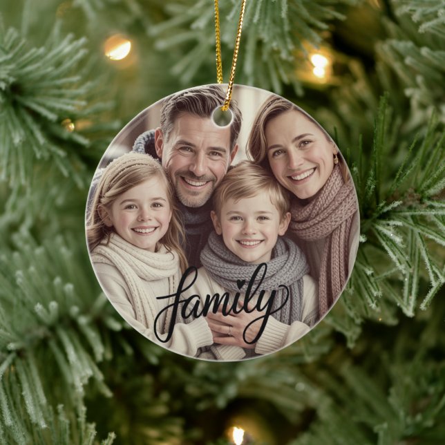 Family Love Black Script Custom Photo Ornament (Träd)
