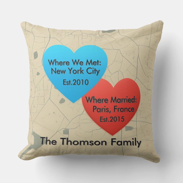Family Love Journey Pillow – Personalized Map Hear Kudde (Framsida)