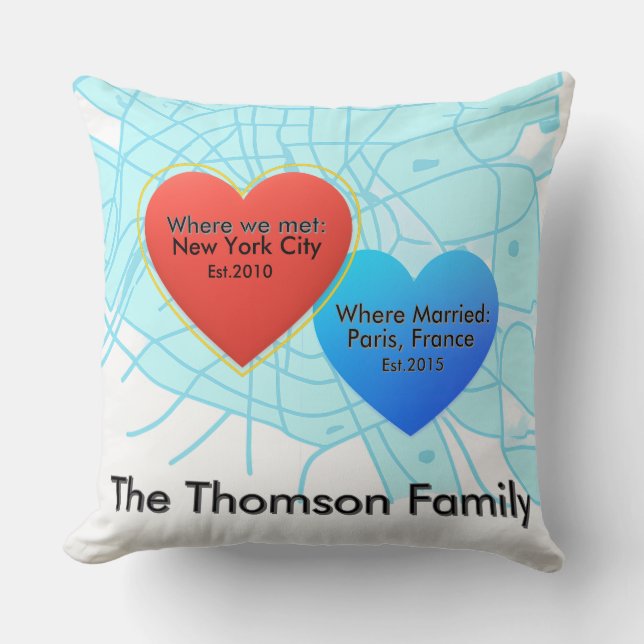 Family Love Journey Pillow – Personalized Map Hear Kudde (Framsida)
