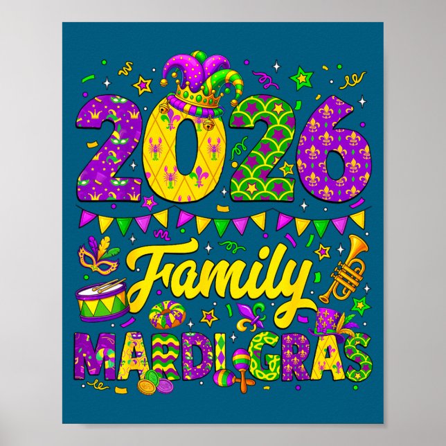 Family Mardi Gras 2026 Fat Tuesday Family Matching Poster (Framsidan)
