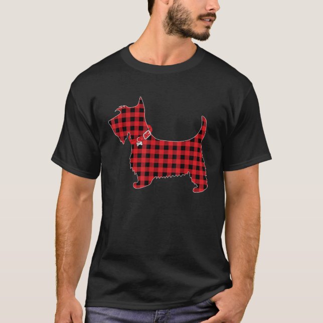Family Matching Buffalo Plaid Scottie Dog Christma T Shirt (Framsida)