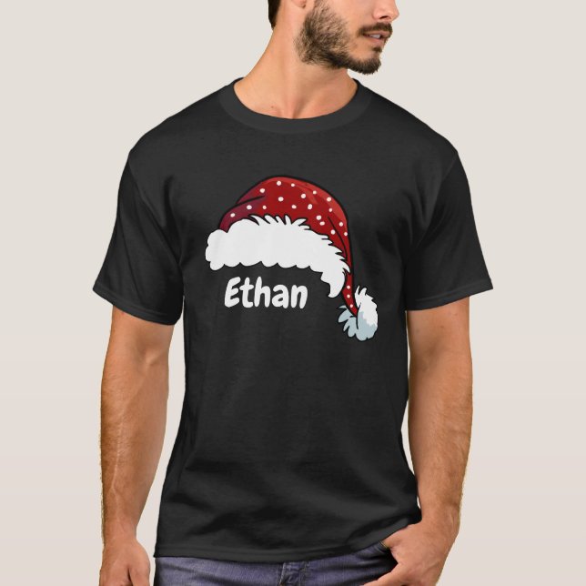 Family Matching Christmas Santa Hat Custom Name T Shirt (Framsida)