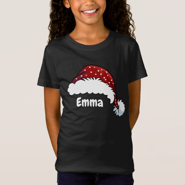 Family Matching Christmas Santa Hat Custom Name T Shirt (Framsida)