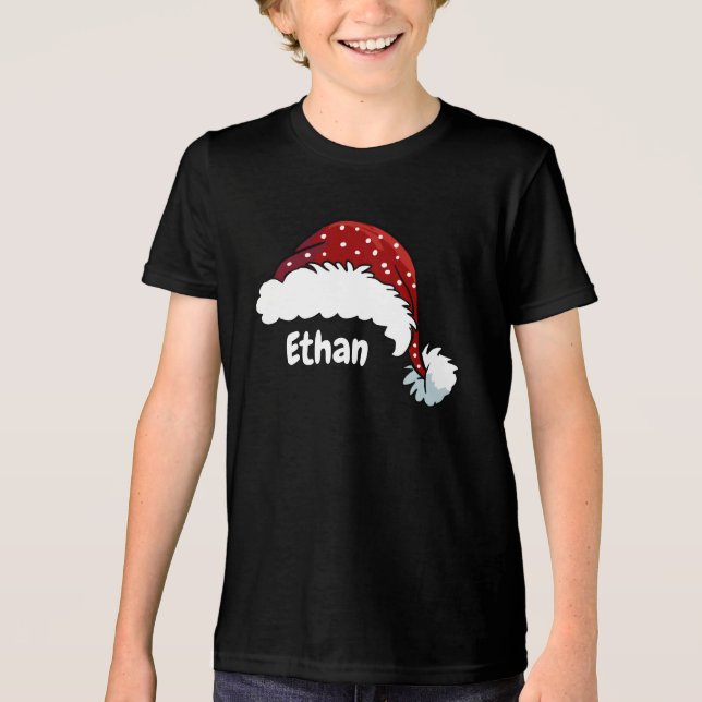 Family Matching Christmas Santa Hat Custom Name T Shirt (Framsida)