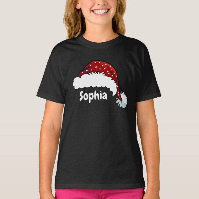 Family Matching Christmas Santa Hat Custom Name T Shirt (Framsida)