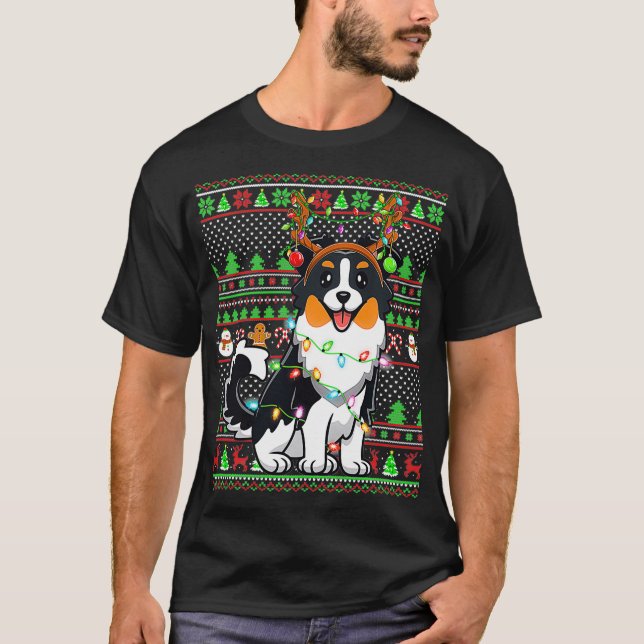Family Matching Reindeer Ugly Australian shepherd T Shirt (Framsida)