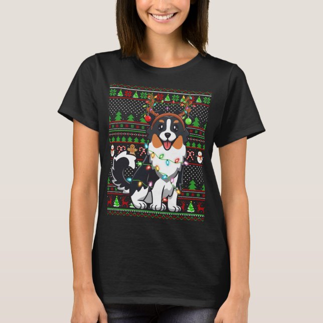 Family Matching Reindeer Ugly Australian shepherd T Shirt (Framsida)
