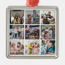 Family Memories 9 Photo Grid Personalized Collage Julgransprydnad Metall