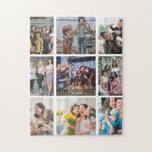 Family Memories 9 Photo Grid Personalized Collage Pussel (Vertikal)