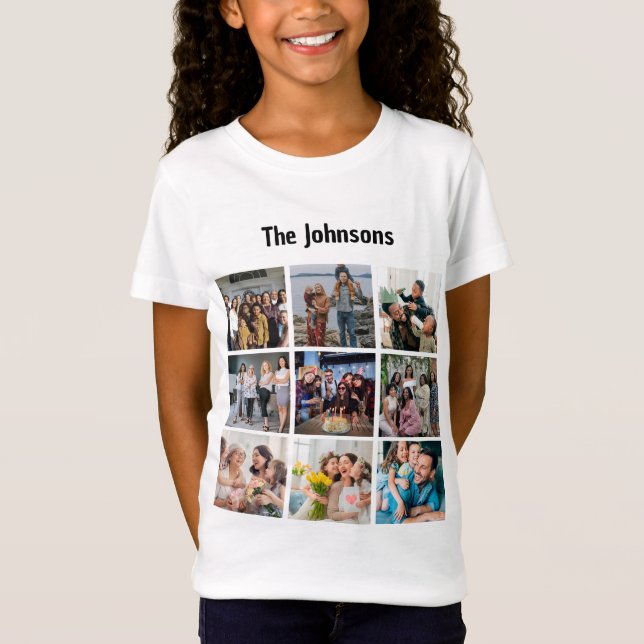 Family Memories 9 Photo Grid Personalized Collage T Shirt (Framsida)