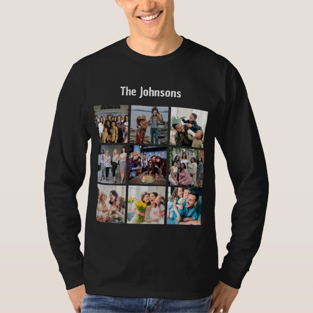 Family Memories 9 Photo Grid Personalized Collage T Shirt (Framsida)
