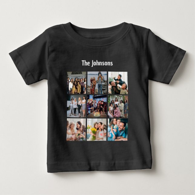 Family Memories 9 Photo Grid Personalized Collage T Shirt (Framsida)